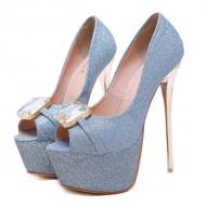 Blue Bridal Peep Toe Gemstone Platforms Super High Stiletto Heels Shoes