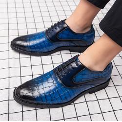Blue Croc Lace Up Formal Dapper Mens Formal Oxfords Dress Shoes