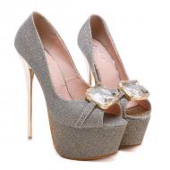 Gold Bridal Peep Toe Gemstone Platforms Super High Stiletto Heels Shoes