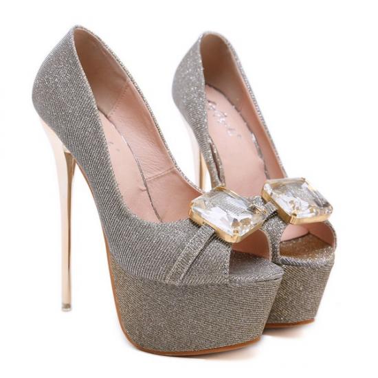 Gold Bridal Peep Toe Gemstone Platforms Super High Stiletto Heels Shoes Super High Heels Zvoof