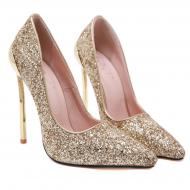 Gold Glitters Bling Bling Pointed Head High Stiletto Heels Bridal Shoes