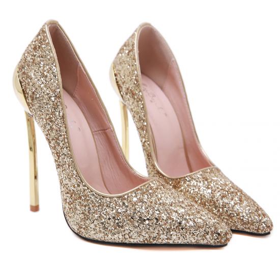Gold Glitters Bling Bling Pointed Head High Stiletto Heels ...