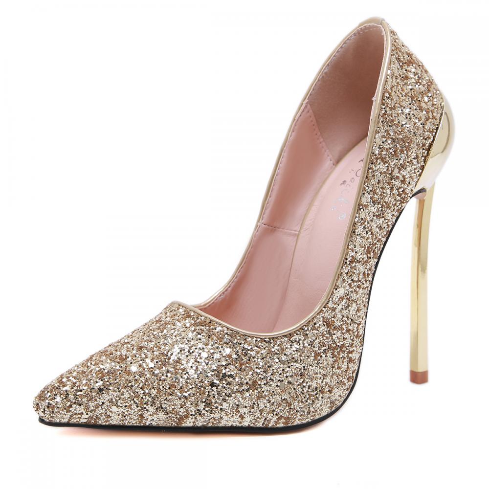 Gold Glitters Bling Bling Pointed Head High Stiletto Heels ...