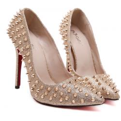 Gold Glitters Spikes Bridal Punk High Stiletto Heels Sandals Shoes
