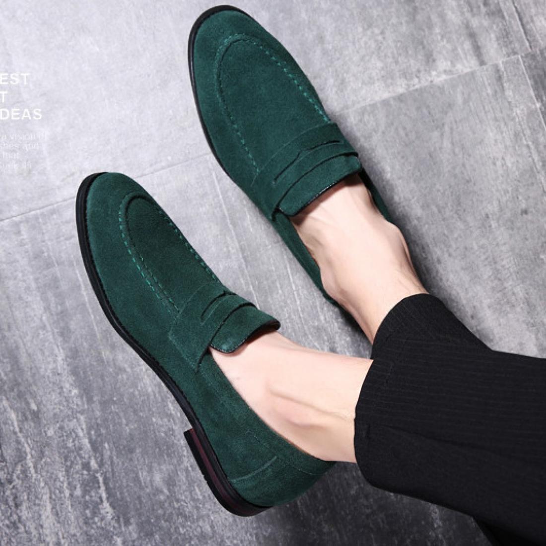 Green Suede Dapper Mens Prom Loafers Dress Shoes Loafers