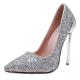 Silver Glitters Bling Bling Pointed Head High Stiletto Heels Bridal Shoes Sandals Zvoof