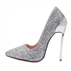 Silver Glitters Bling Bling Pointed Head High Stiletto Heels Bridal Shoes