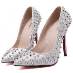 Silver Glitters Spikes Bridal Punk High Stiletto Heels Sandals Shoes