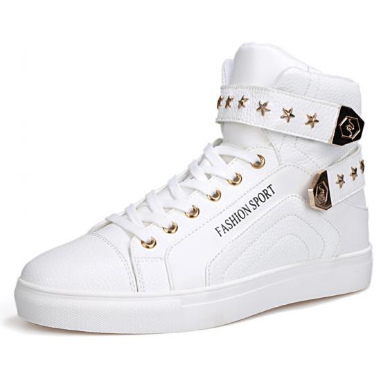 White Gold Stars Studs High Top Punk Rock Mens Sneakers Shoes Sneakers Zvoof
