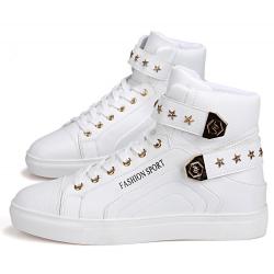 White Gold Stars Studs High Top Punk Rock Mens Sneakers Shoes