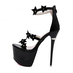 Black Diamantes Stars Platforms Super High Stiletto Heels Shoes