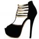 Black Gold T Strap Gladiator Platforms Super High Stiletto Heels Shoes Platforms Zvoof
