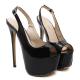 Black Patent Sexy Peep Toe Slingback Platforms Super High Stiletto Heels Shoes Super High Heels Zvoof