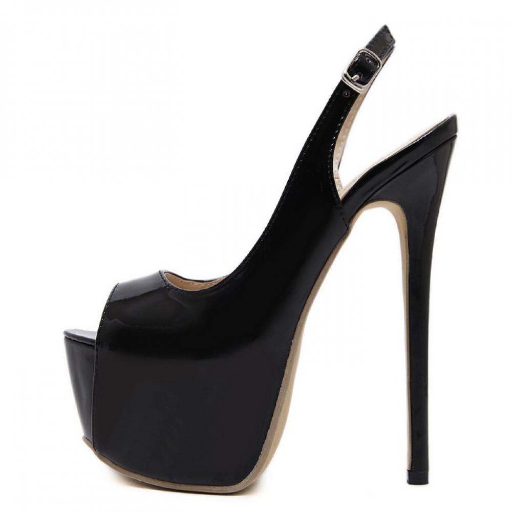 Black Patent Sexy Peep Toe Slingback Platforms Super High ...