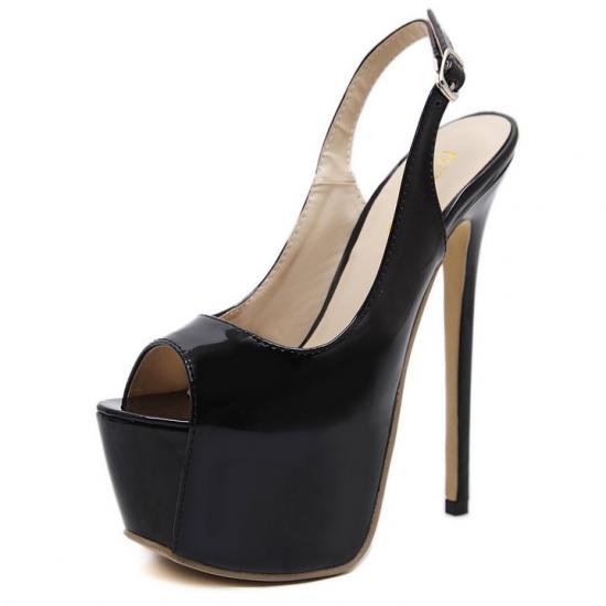Black Patent Sexy Peep Toe Slingback Platforms Super High Stiletto Heels Shoes Super High Heels Zvoof