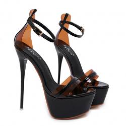 Black Patent Stage Platforms Super High Stiletto Heels Sandals Shoes