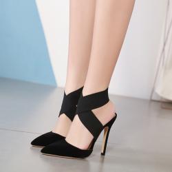 Black Suede Ankle Cross Stiletto High Heels Sandals Shoes