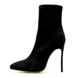 Black Suede Pointed Head Stretchy Ankle Stiletto High Heels Boots