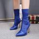 Blue Satin Stretchy Party Mid Length High Stiletto Heels Boots Shoes High Heels Zvoof