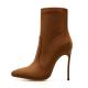 Brown Suede Pointed Head Stretchy Ankle Stiletto High Heels Boots High Heels Zvoof