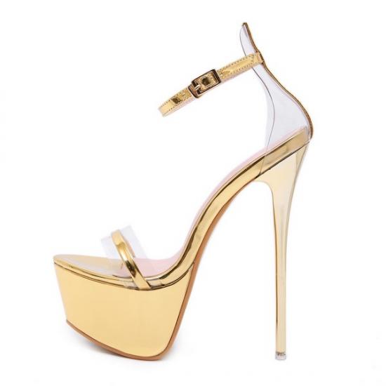 Gold Mirror Bridal Platforms Super High Stiletto Heels Sandals Shoes Platforms Zvoof