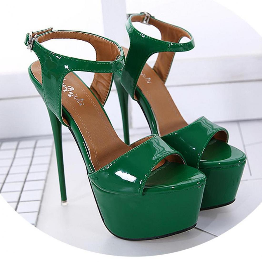 Green Patent Sexy Platforms Stage Super High Stiletto Heels 6938