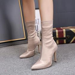 Khaki Satin Stretchy Party Mid Length High Stiletto Heels Boots Shoes