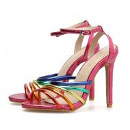 Pink Fushia Rainbow Straps Roman Gladiator Stiletto High Heels Sandals Shoes