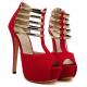 Red Gold T Strap Gladiator Platforms Super High Stiletto Heels Shoes Platforms Zvoof