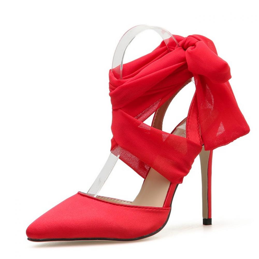 Red Satin Ankle Strappy Stiletto High Heels Sandals Shoes ...