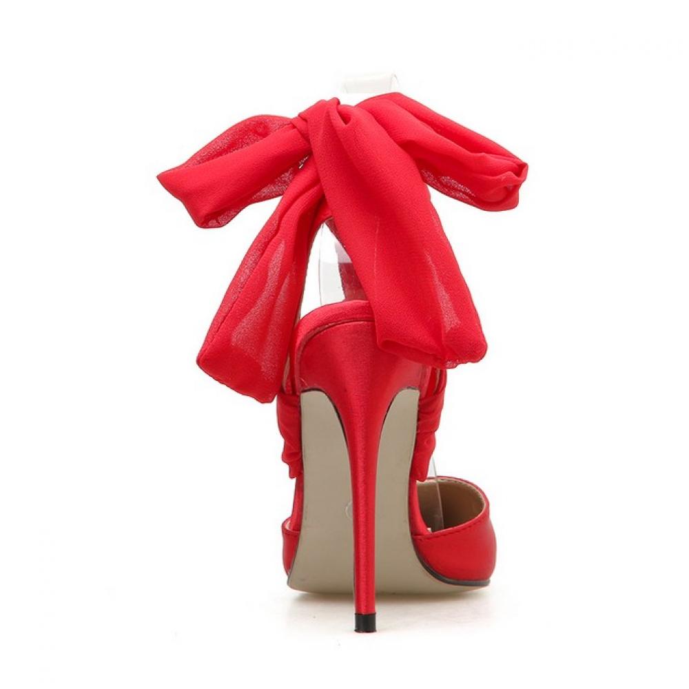 Red Satin Ankle Strappy Stiletto High Heels Sandals Shoes ...