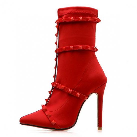 Red Straps Studs Punk Rock Stiletto High Heels Boots Shoes ...