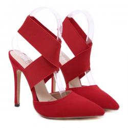 Red Suede Ankle Cross Stiletto High Heels Sandals Shoes
