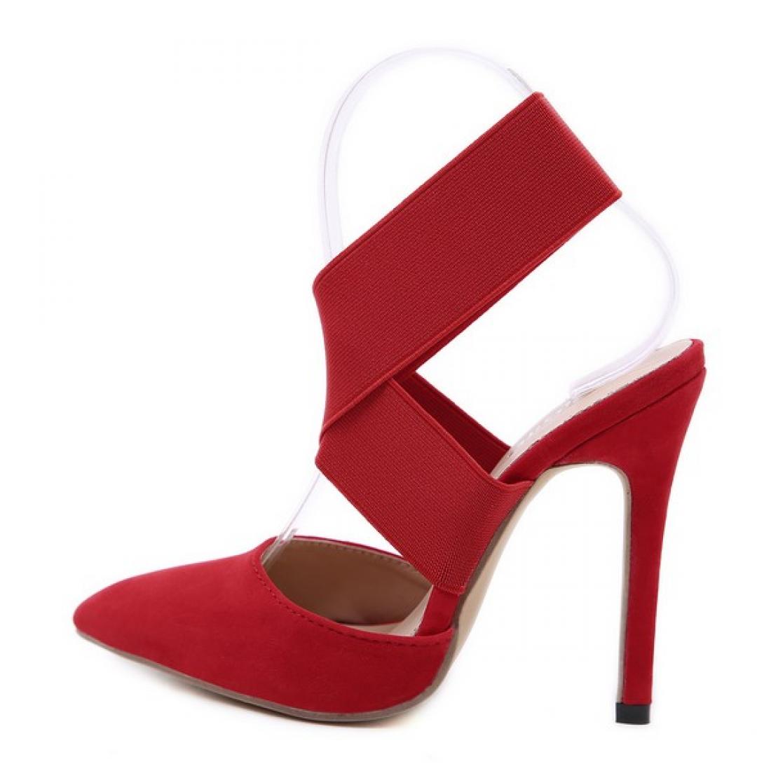 Red Suede Ankle Cross Stiletto High Heels Sandals Shoes High ...