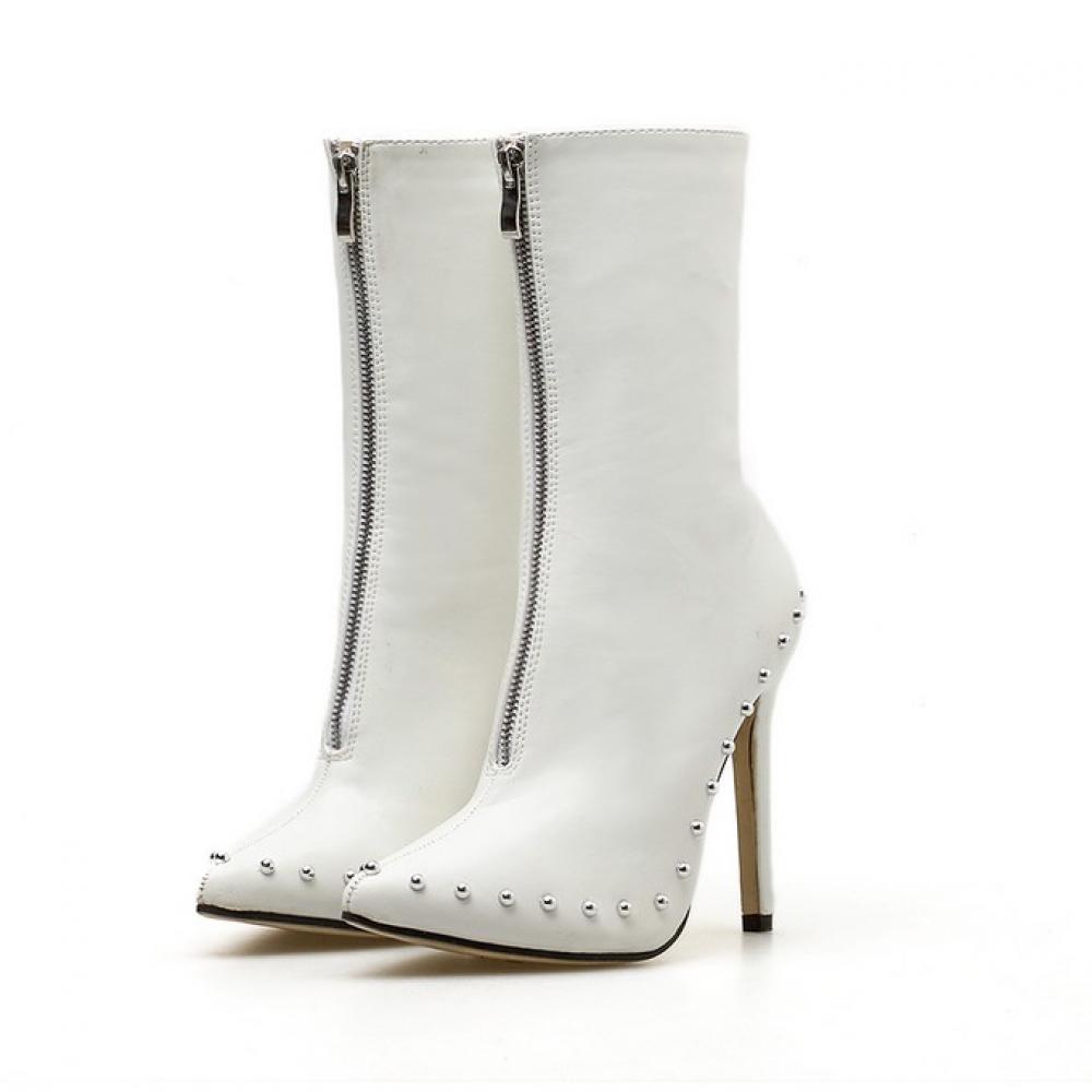 White Spikes Studs Punk Rock Stiletto High Heels Boots Shoes ...
