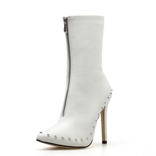 White Spikes Studs Punk Rock Stiletto High Heels Boots Shoes ...