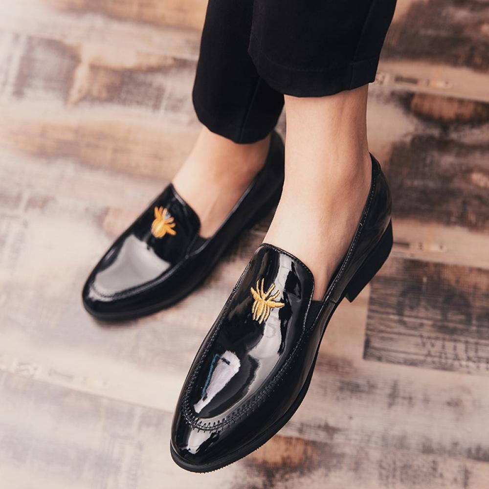 Black Glossy Patent Spider Mens Loafers Prom Flats Dress 4882