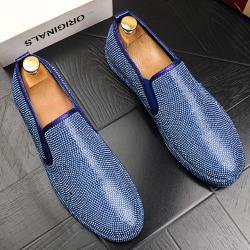 Blue Diamantes Bling Bling Dapper Mens Loafers Flats Dress Shoes