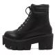Black Lace Up Chunky Block Sole Funky Ankle Boots Shoes Platforms Zvoof