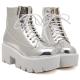 Silver Mirror Lace Up Chunky Block White Sole Funky Ankle Boots Shoes Platforms Zvoof