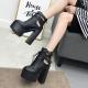 Black Chunky Block Sole Ankle Straps High Heels Boots Shoes Platforms Zvoof