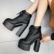Black Punk Rock Chunky Block Sole Ankle High Heels Boots Shoes Platforms Zvoof