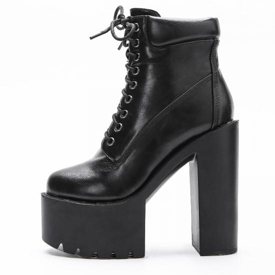 Black Punk Rock Chunky Block Sole Ankle High Heels Boots Shoes Platforms Zvoof
