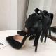 Black Satin Ankle Straps Bow Evening Stiletto High Heels Sandals Shoes Sandals Zvoof