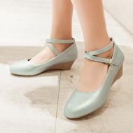 Blue Pastel Lolita Cross Straps Wedges Mary Jane Ballets Flats Shoes