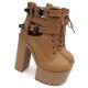 Brown Khaki Chunky Block Sole Ankle Straps High Heels Boots Shoes Platforms Zvoof