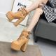 Brown Khaki Chunky Block Sole Ankle Straps High Heels Boots Shoes Platforms Zvoof