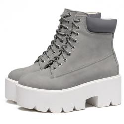 Grey Lace Up Chunky White Block Sole Funky Ankle Boots Shoes
