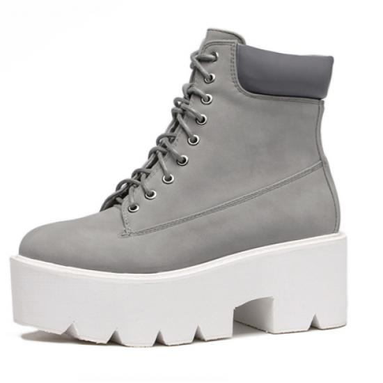 Grey Lace Up Chunky White Block Sole Funky Ankle Boots Shoes Platforms Zvoof