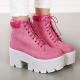 Pink Lace Up Chunky Block White Sole Funky Ankle Boots Shoes Platforms Zvoof